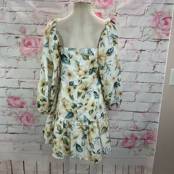 Avant Look Women's Puff Sleeve Off The Shoulder Floral Pleated Dress Cream Size - Picture 8 of 14